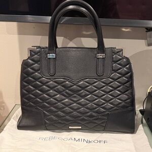 Rebecca Minkoff Black Quilted Satchel Large Tote Zipper accent